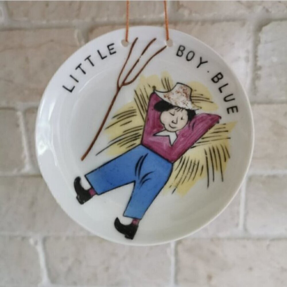 Vintage "Little Boy Blue" Porcelain Ornament, Hand Painted Small Plate Decor